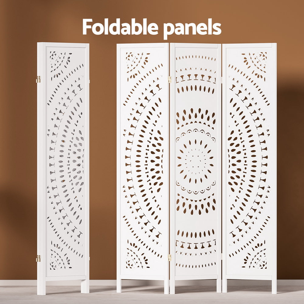 3 Panel Room Divider Screen 132x170cm Circle White