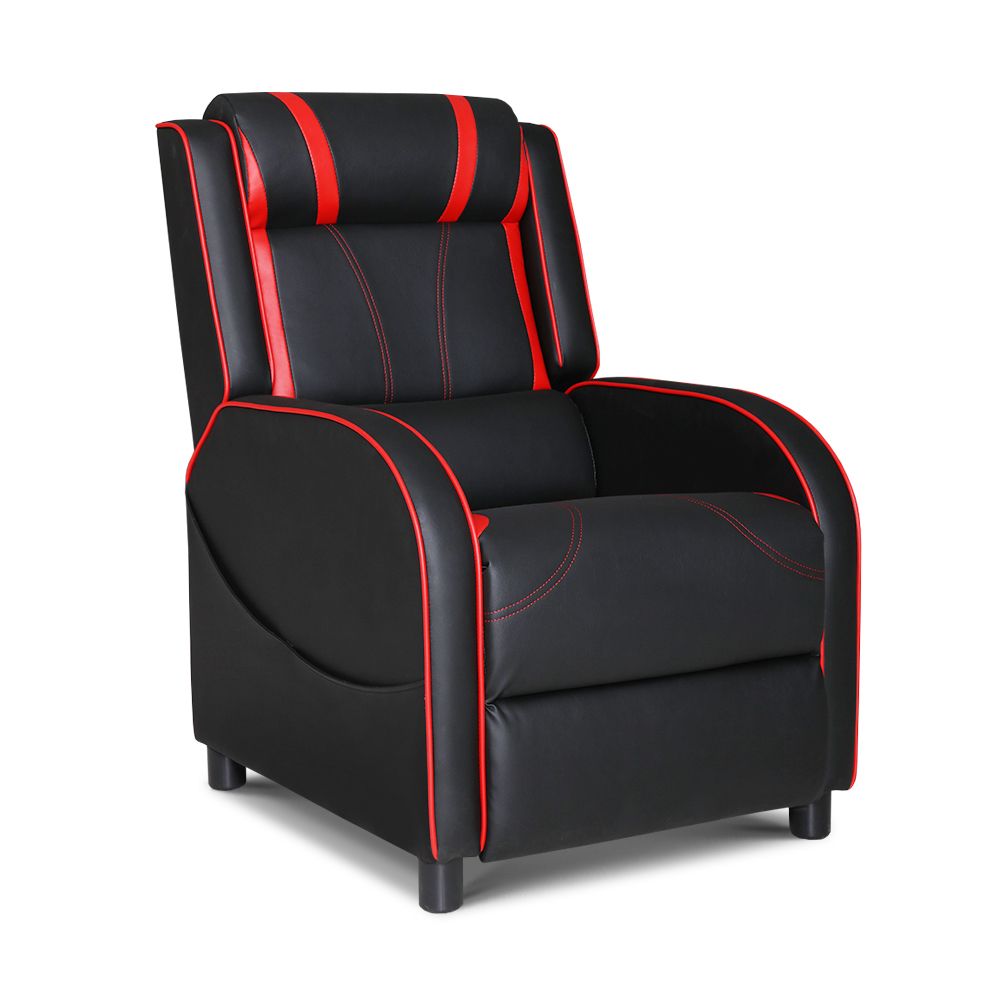 Recliner Chair Gaming Racing Armchair with Lounge Sofa Black Leather