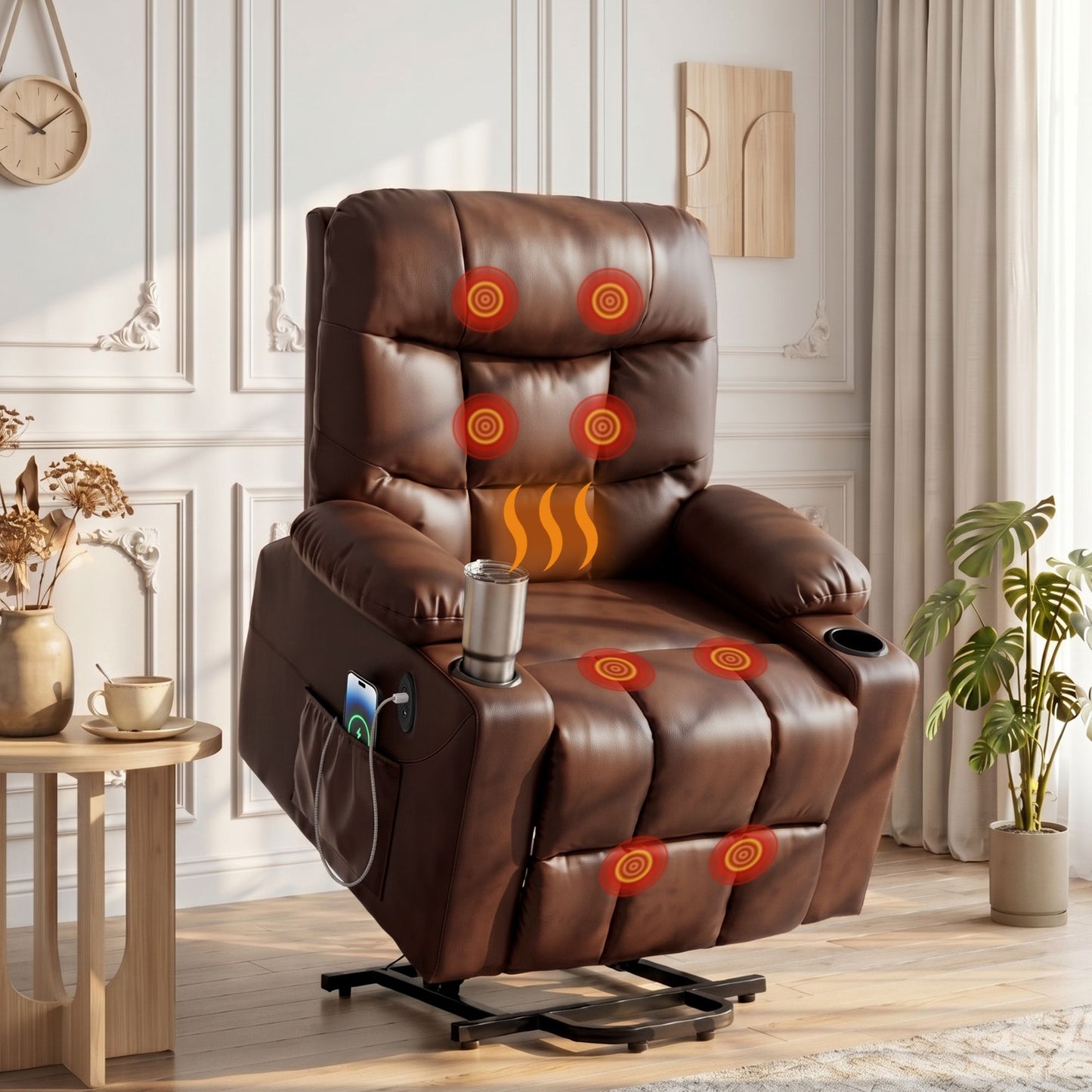 Leather Recliner Chair Lift Assist Heated Massage Claude