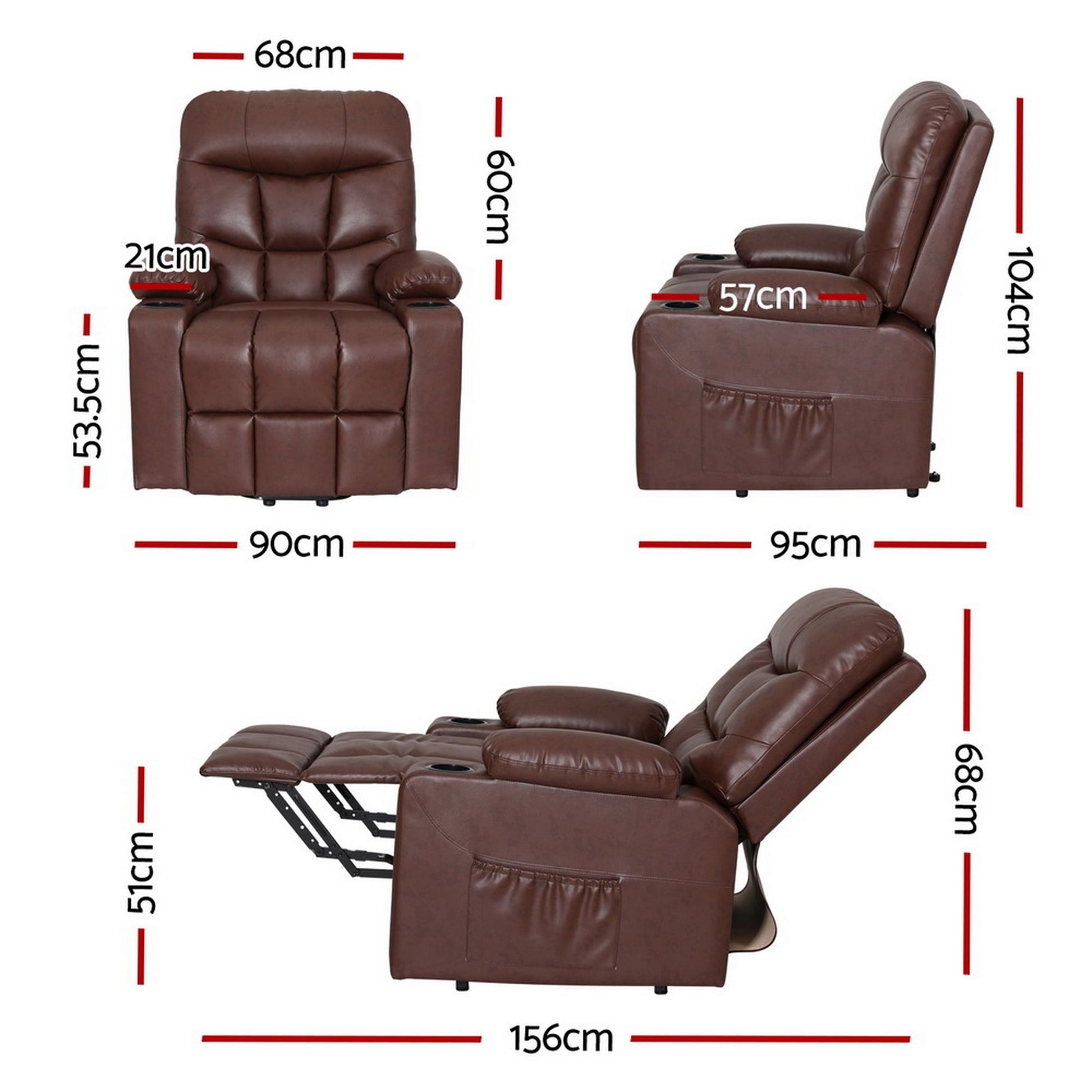 Lift Assist Heated Massage Leather Claude Recliner Chair