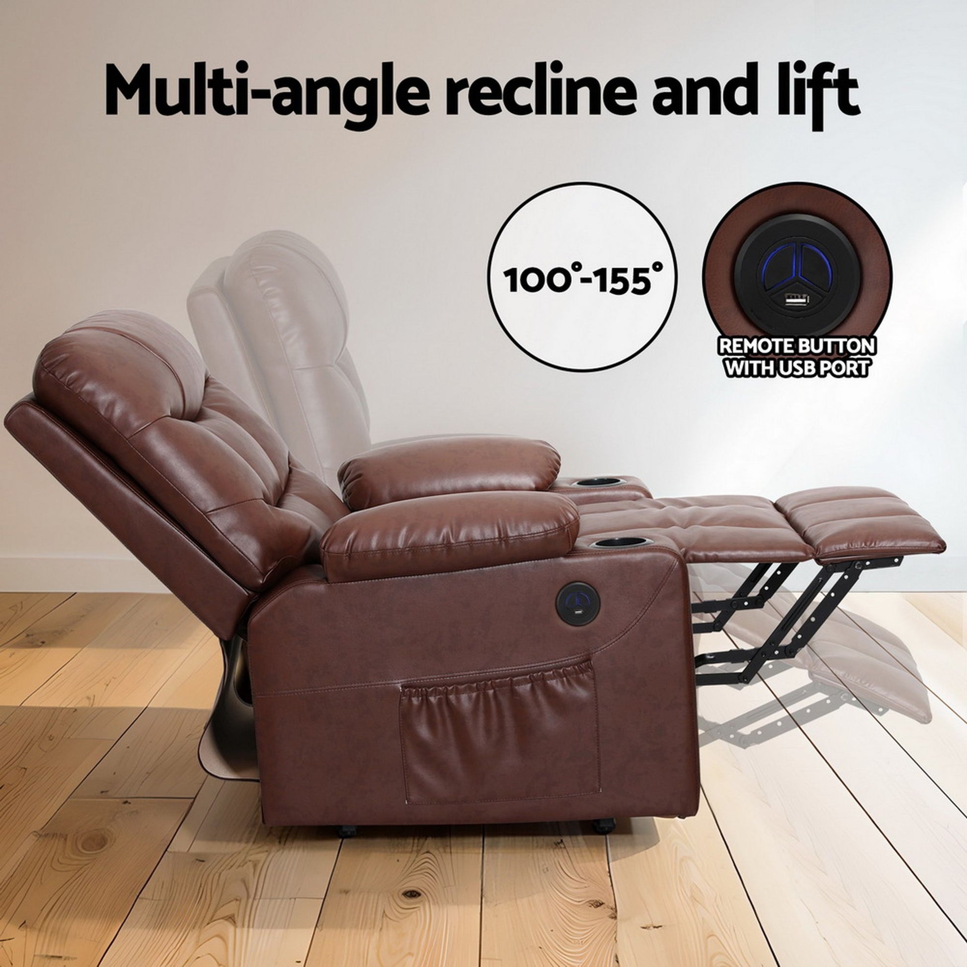 Assist Heated Massage Leather Claude Recliner Chair Lift