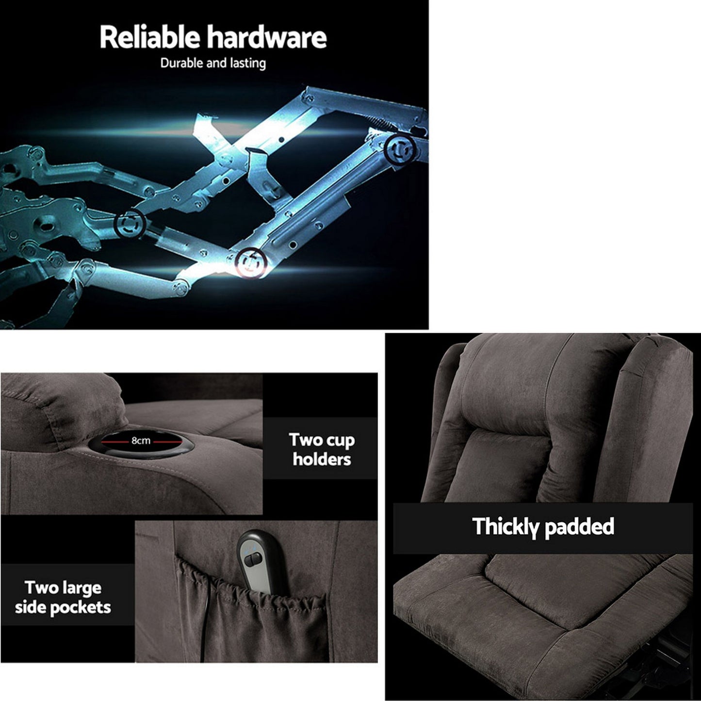 Fabric Recliner Chair Lift Heated Massage Lounge Sofa