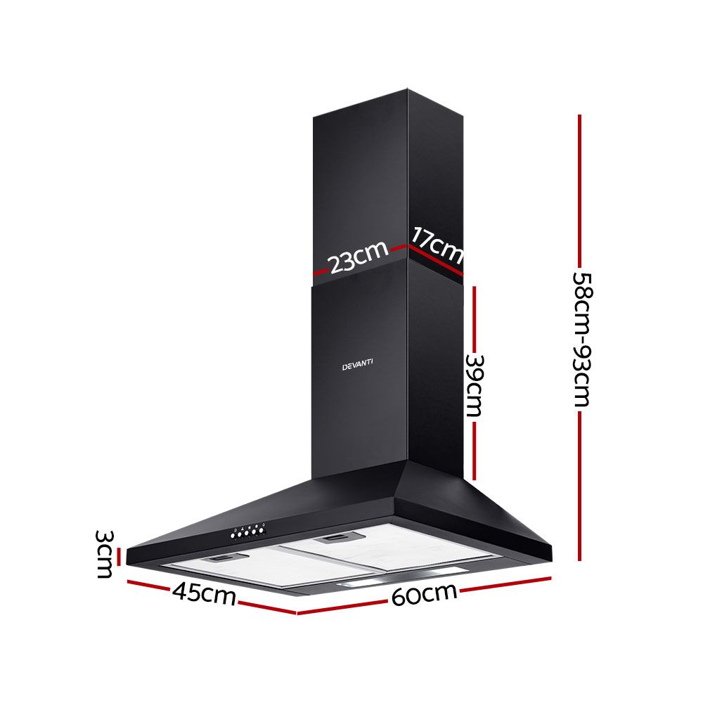 Black Pyramid Range Hood 600MM 60CM Kitchen Canopy