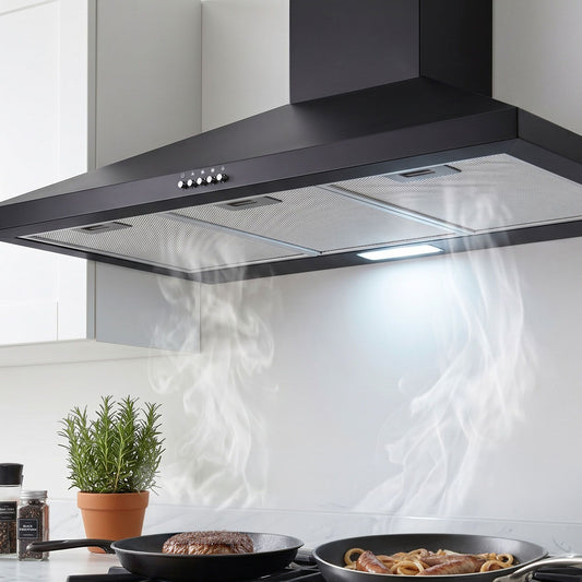 Range Hood 90cm 900mm Kitchen Canopy LED Light Wall Mount Black