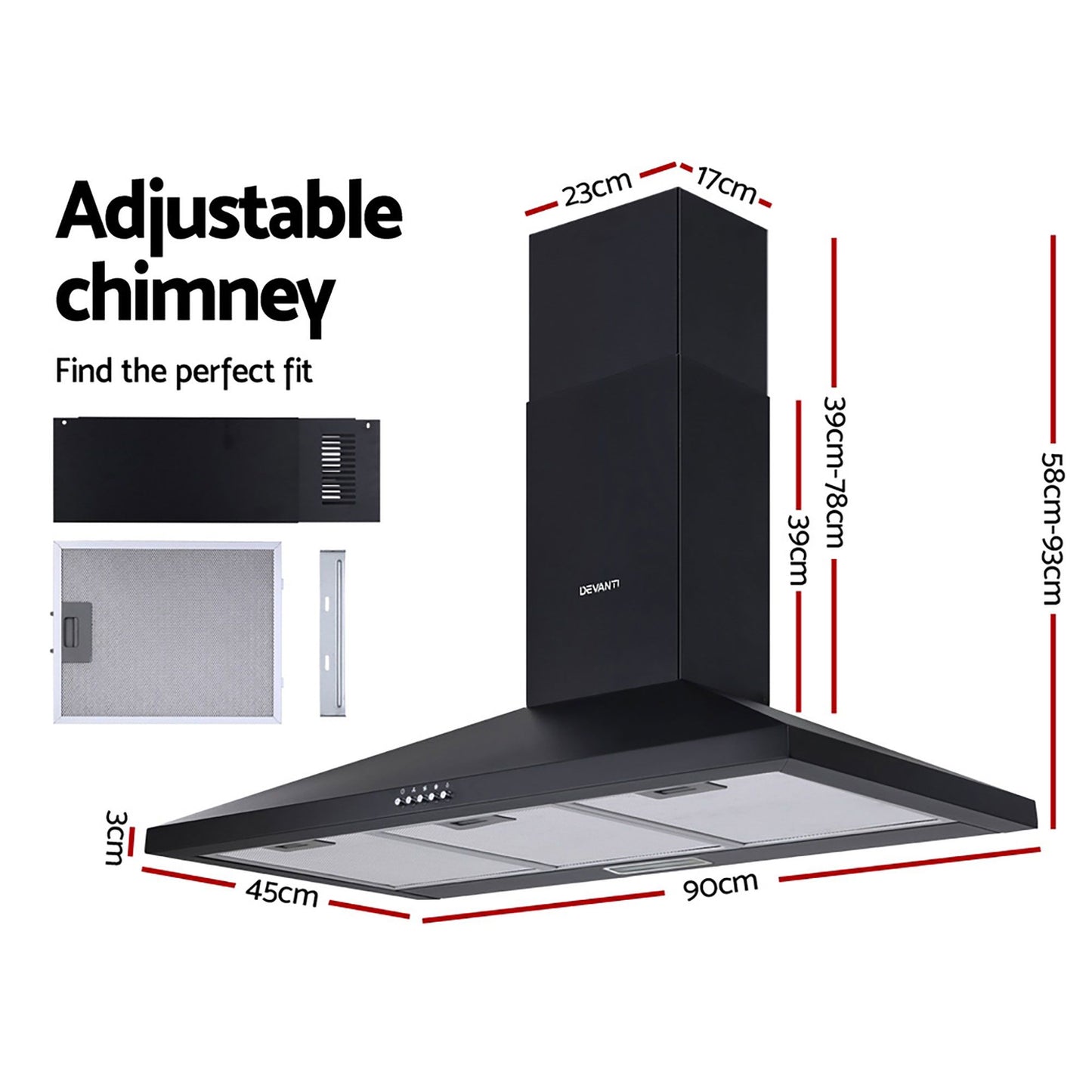 Range Hood 90cm 900mm Kitchen Canopy