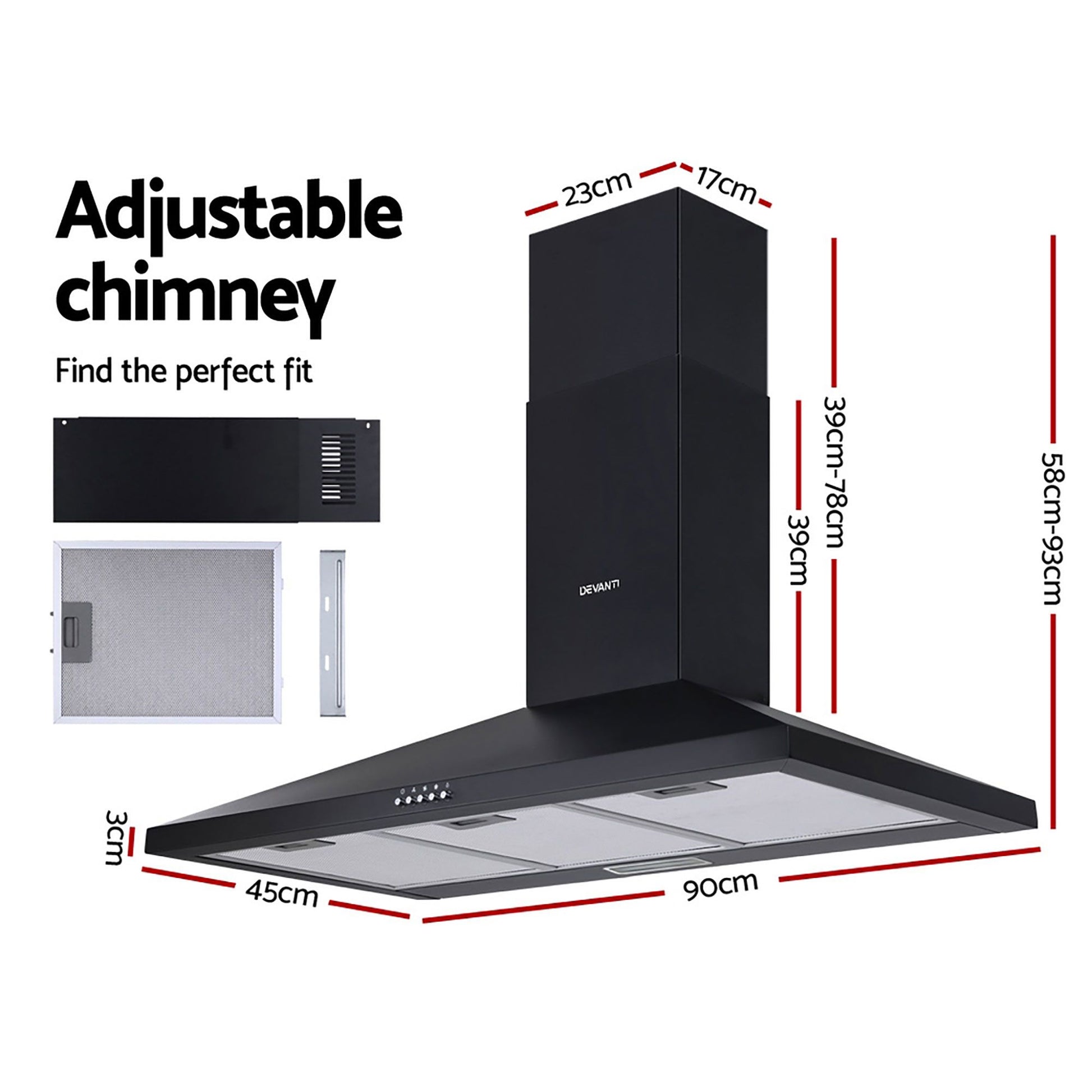 Range Hood 90cm 900mm Kitchen Canopy