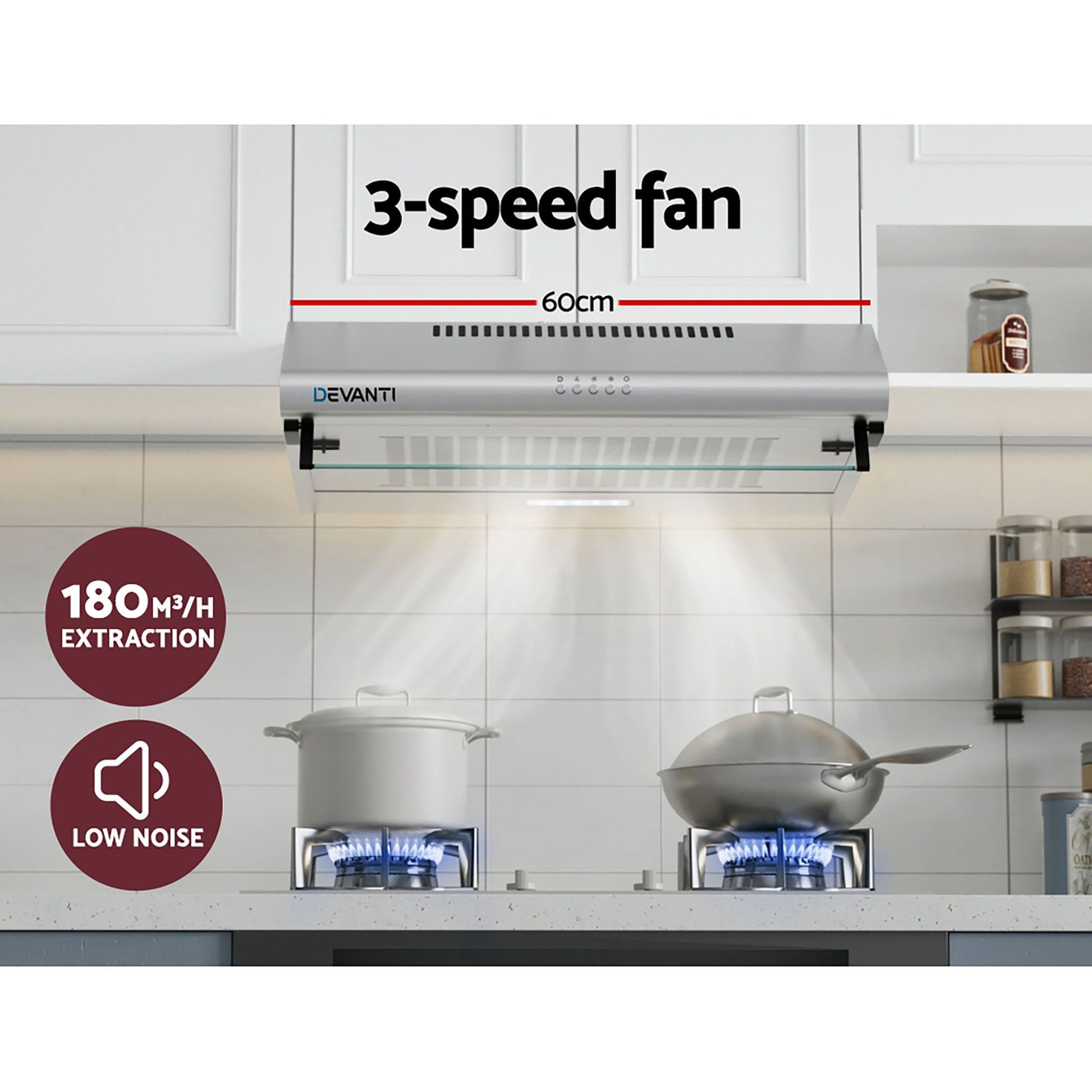 Hood 600MM 60CM Kitchen Canopy With Light Stainless Steel