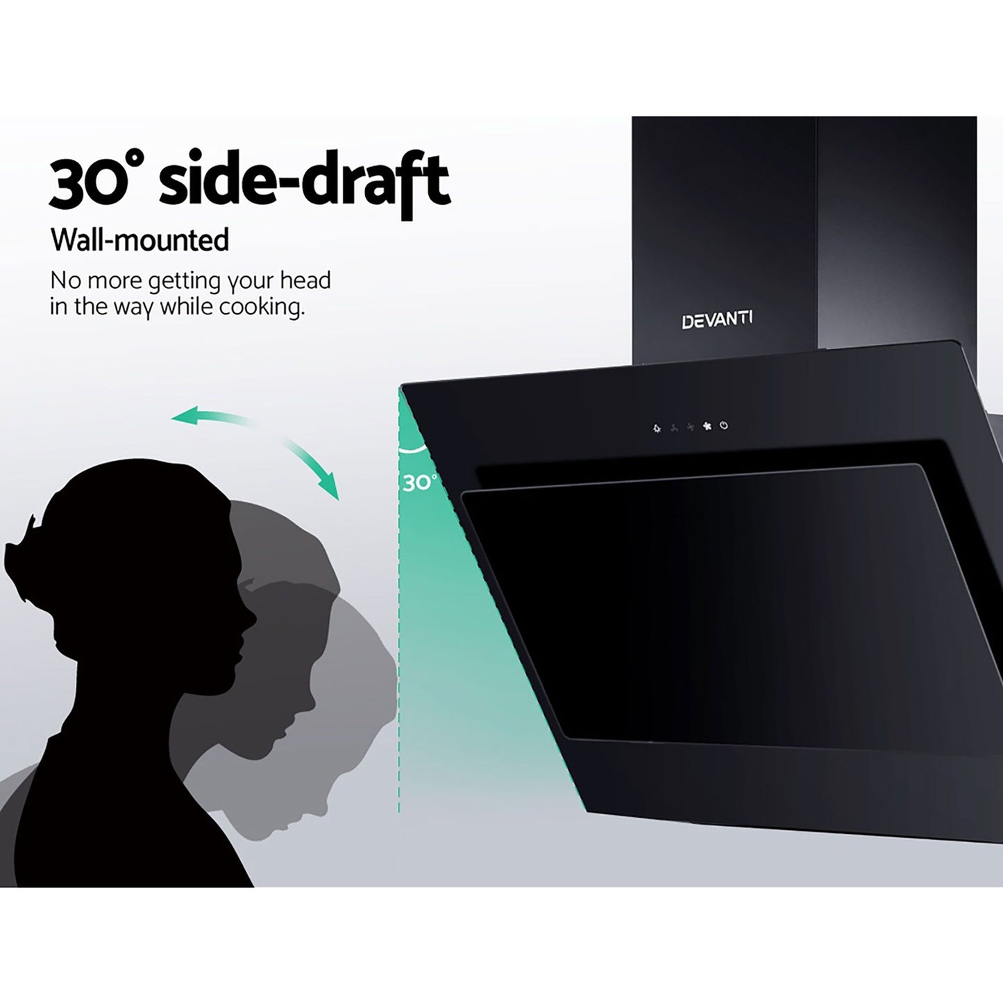 900mm Black Draft Canopy Glass 90cm Range Hood