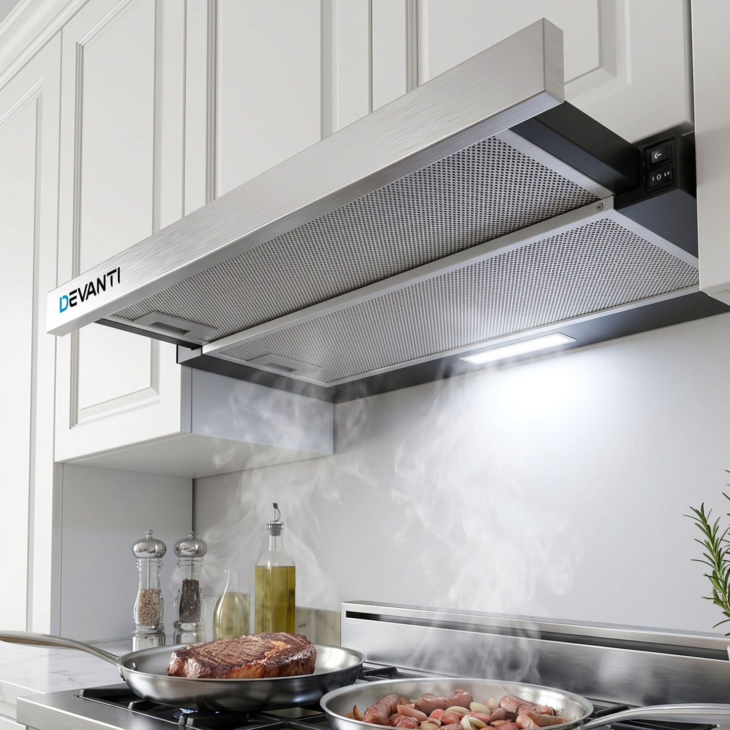 Black steel 60cm range hood stainless with colour matched pieces and support fittings