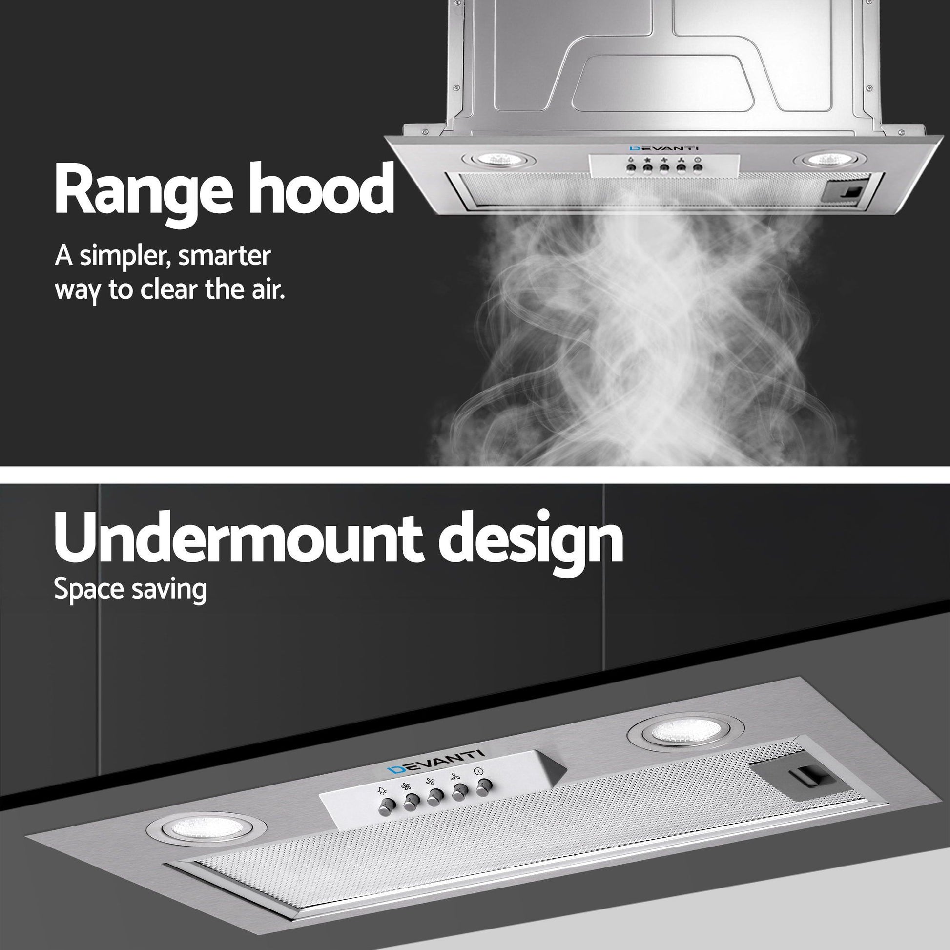 Range Hood Undermount Built In Stainless Steel Canopy 52cm