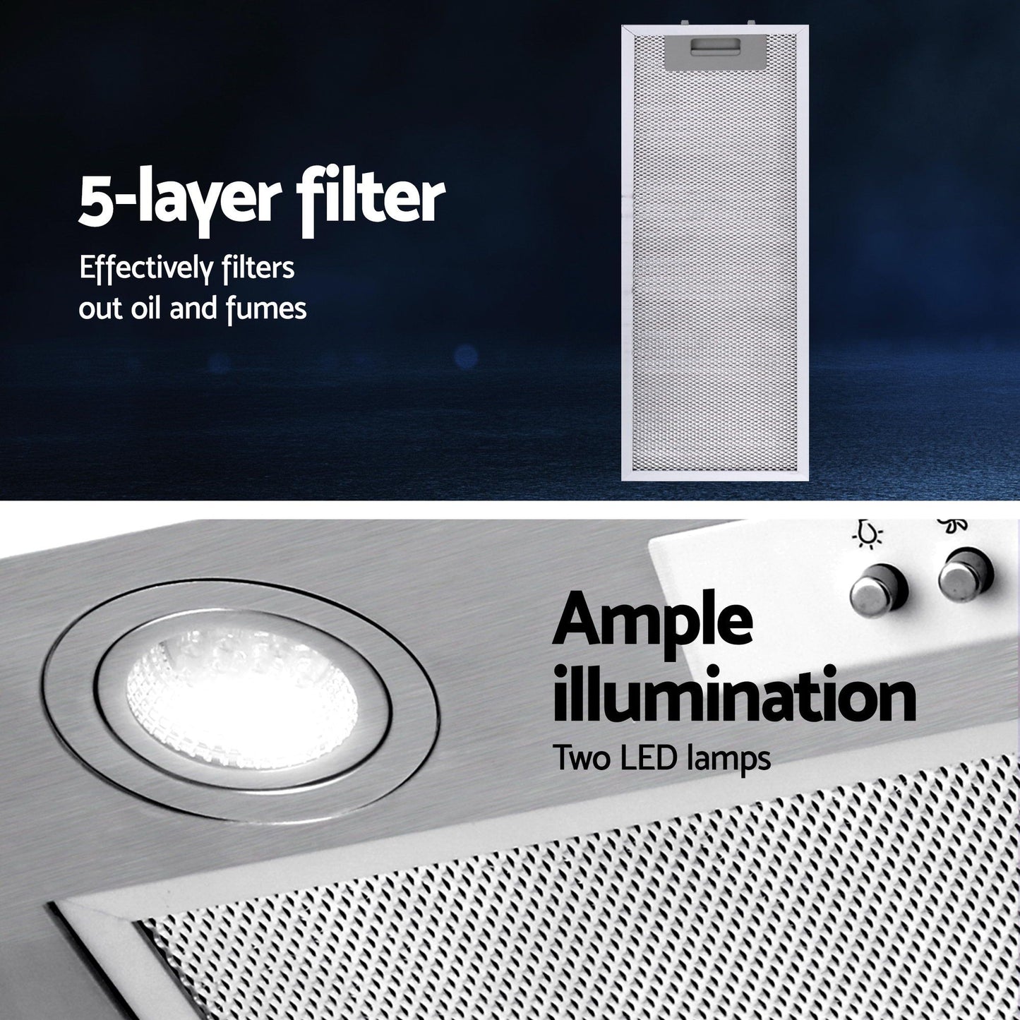 Range Hood Undermount Built In Stainless Steel Canopy 52cm 520mm