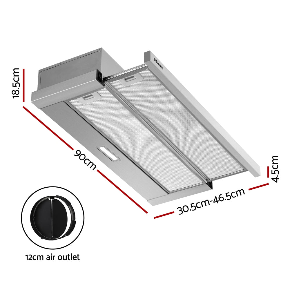 900mm Range Hood 90cm Slide out Rangehood Stainless Steel