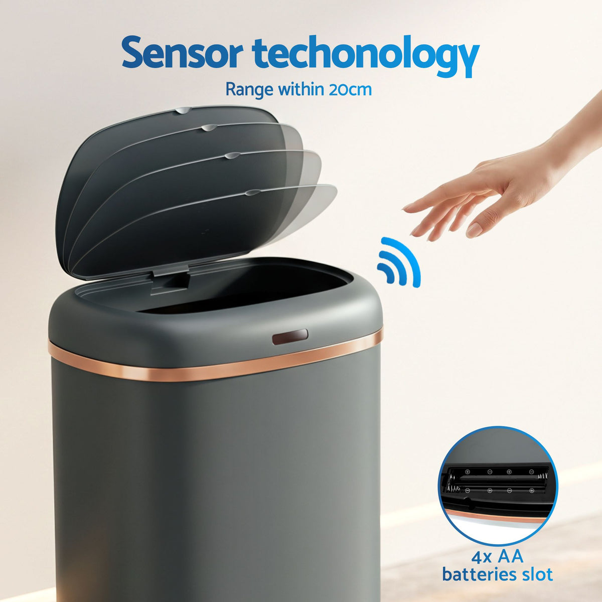 Motion Sensor Bin 38L Rubbish Automatic - Grey