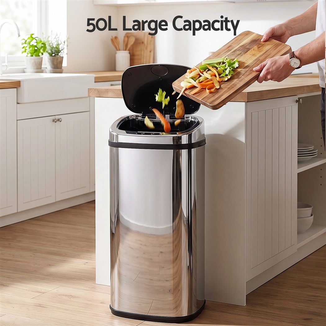 Motion Sensor Rubbish Bin 50L Stainless Steel