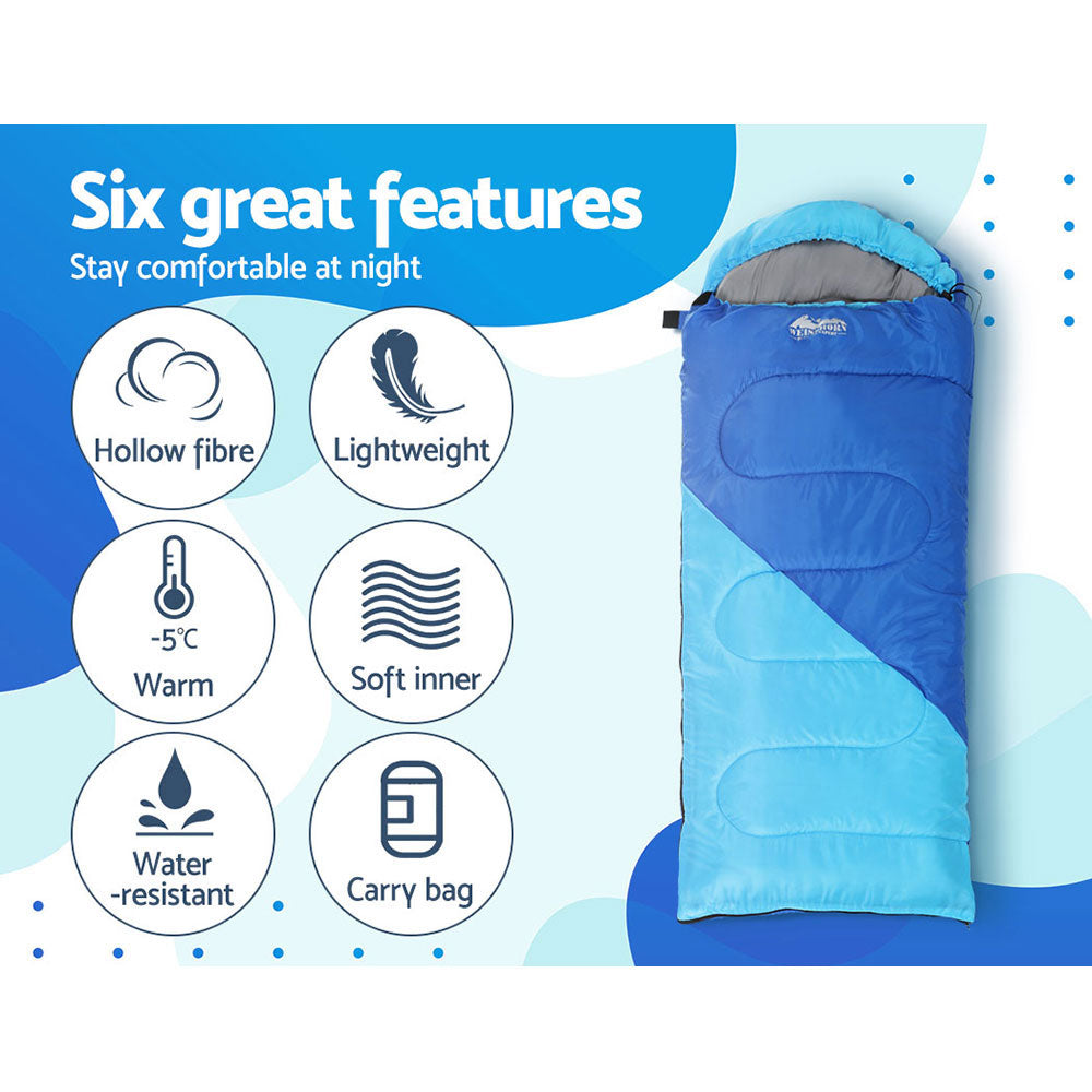 Sleeping Bag Kids Single 172cm Thermal Camping Hiking Blue