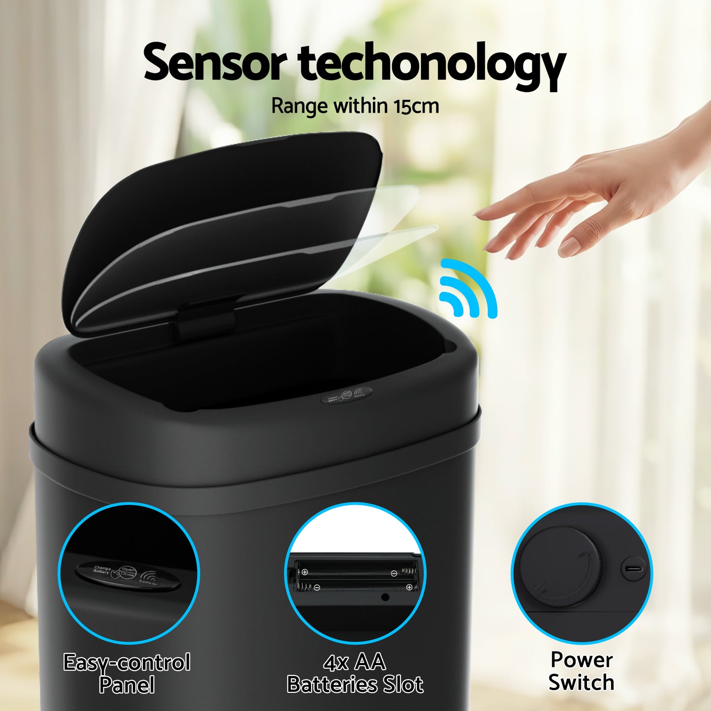 Sensor Bin Motion Rubbish Automatic 50L - Black