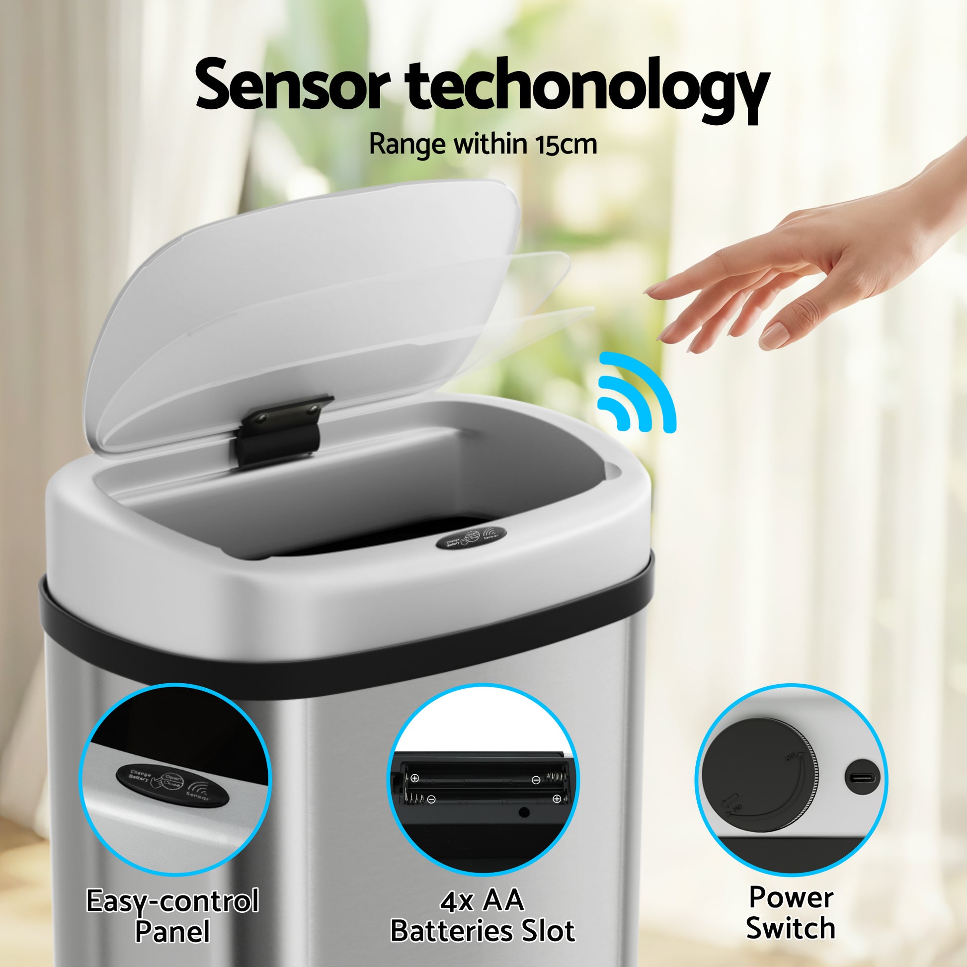 Sensor Bin Motion Rubbish Automatic 50L - Silver shown for online product comparison