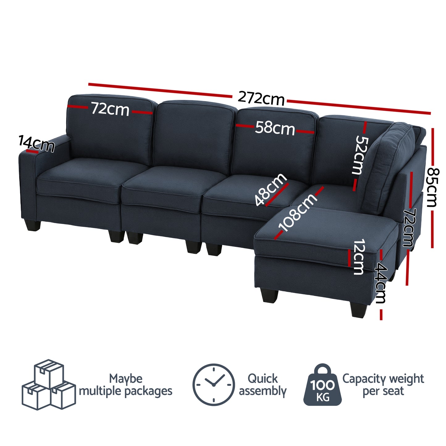 Sofa Lounge Set 5 Seater Chaise Chair Suite