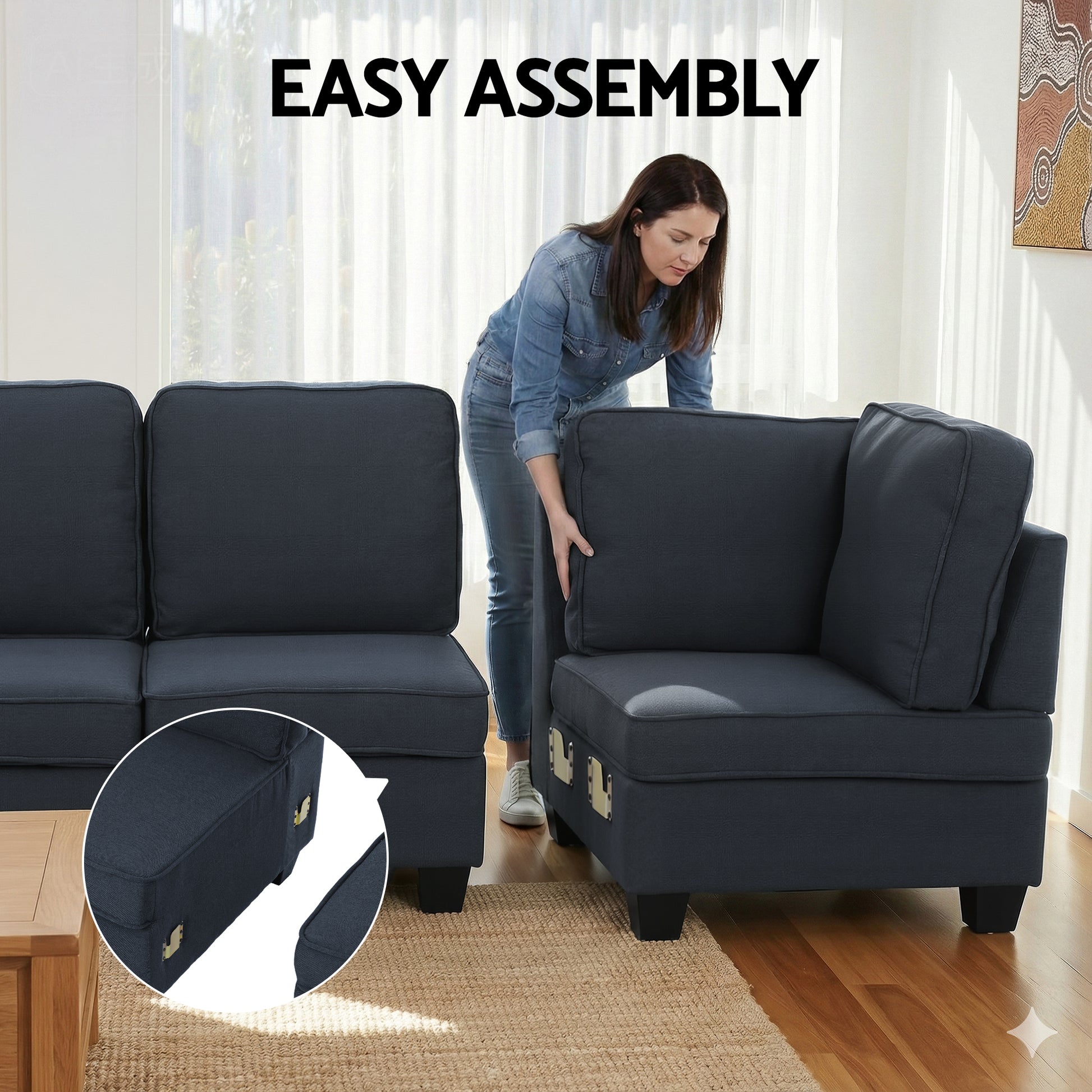 Sofa Lounge Set 4 Seater with Chaise Chair Couch Fabric Dark Grey