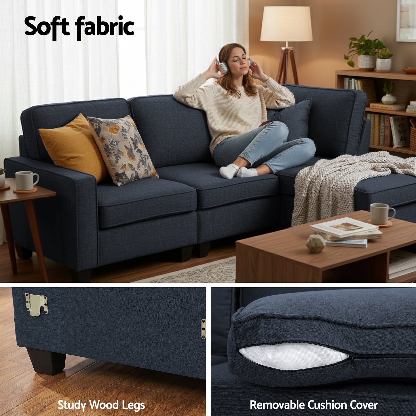 Sofa Lounge Set 4 for Chair Couch Fabric Dark Grey Sbed