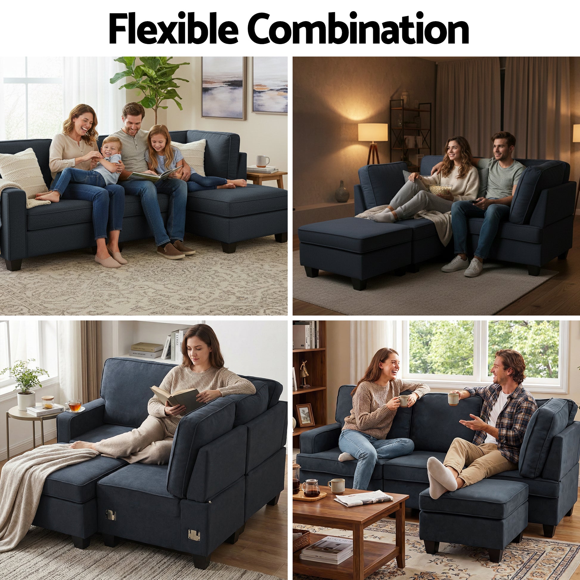 Sofa Lounge Set 4 Seater Chaise Chair Couch Fabric Dark Grey