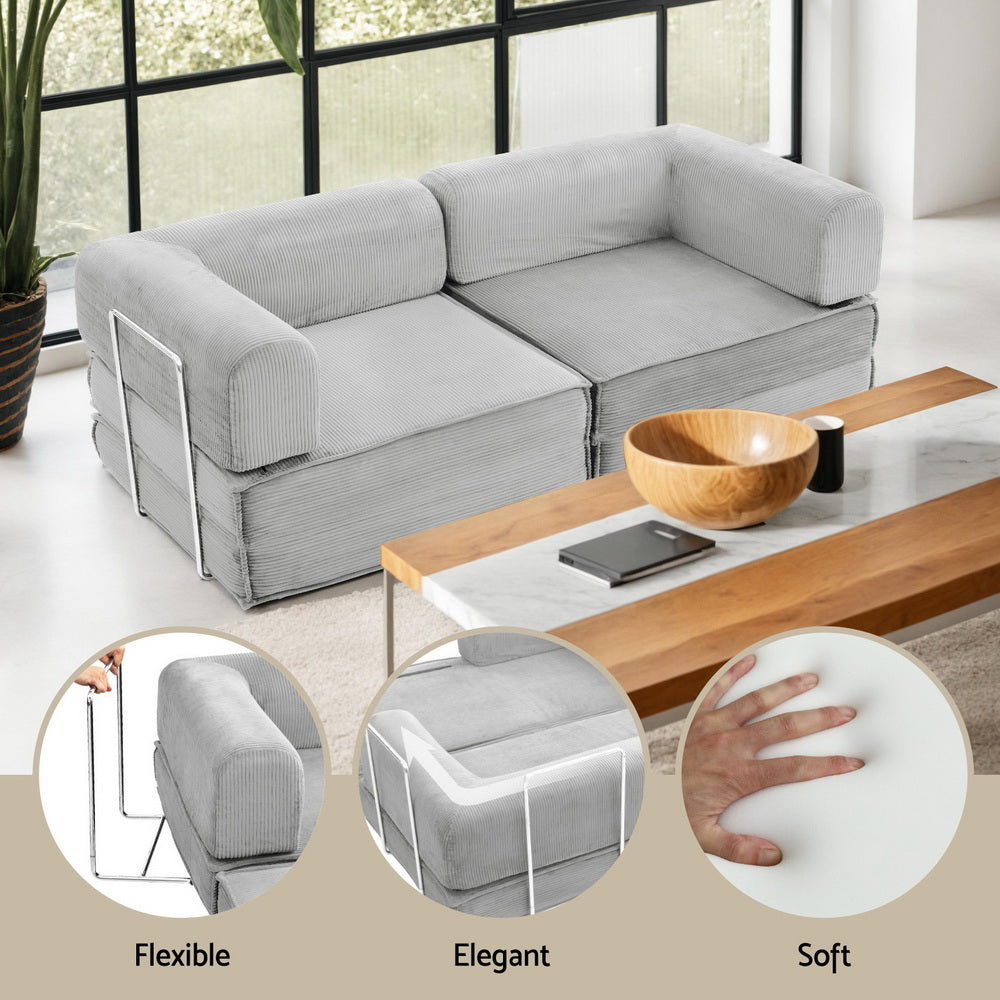 Grey sofa bed convertible with folding