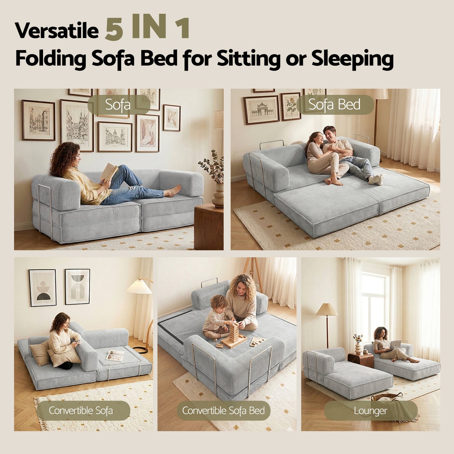 Grey Sbed 202603301246 Convertible Folding Sofa Bed