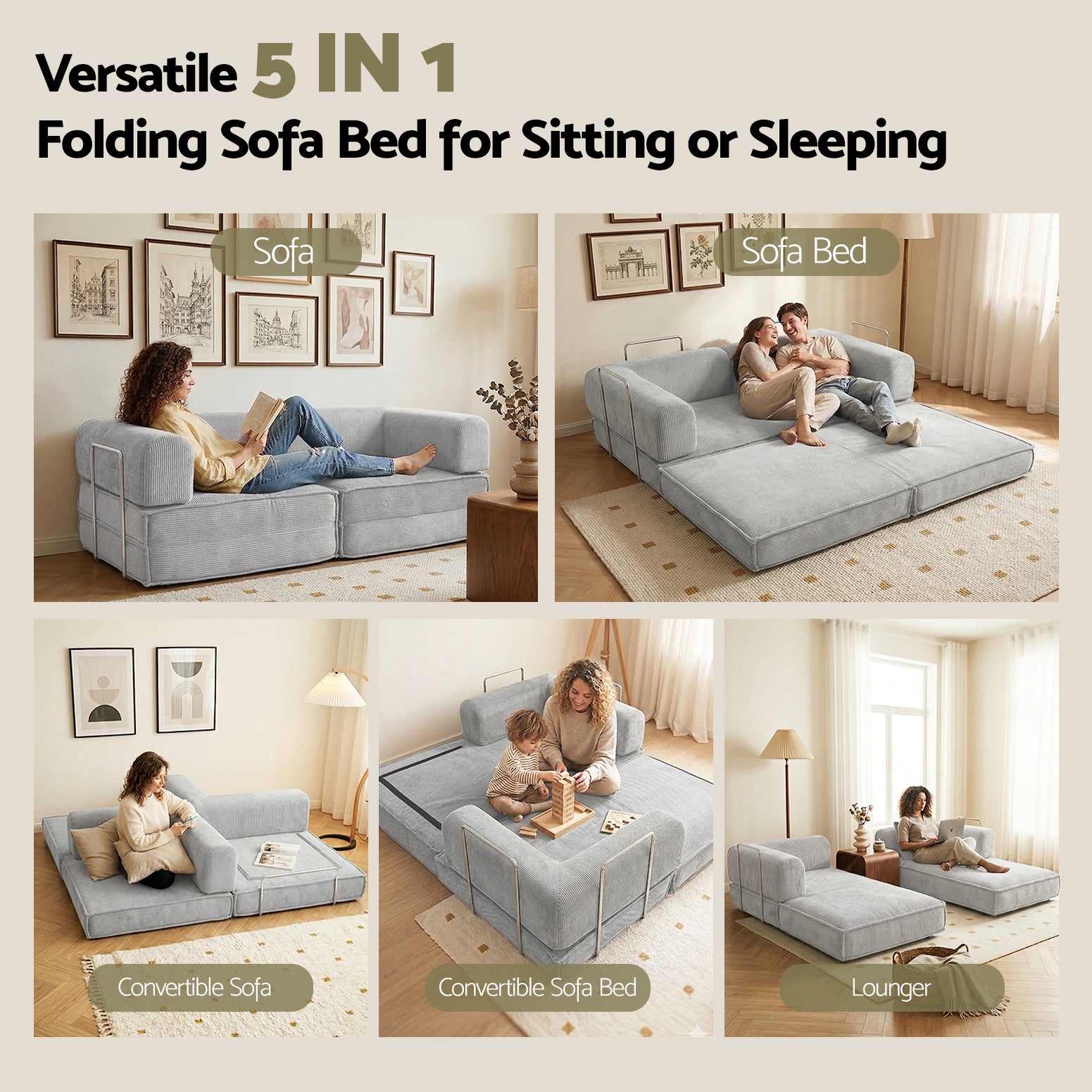 Grey Sbed 202603301246 Convertible Folding Sofa Bed