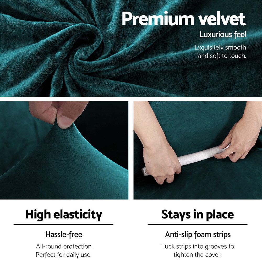 Sofa Cover Couch Covers 3 Seater Velvet - Agate Green