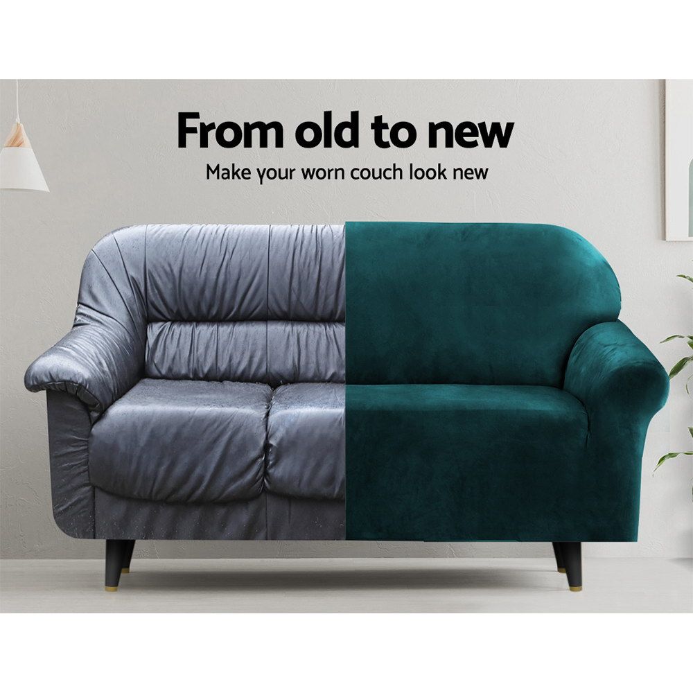 Sofa Cover Couch Covers 3 Seater Velvet - Agate Green