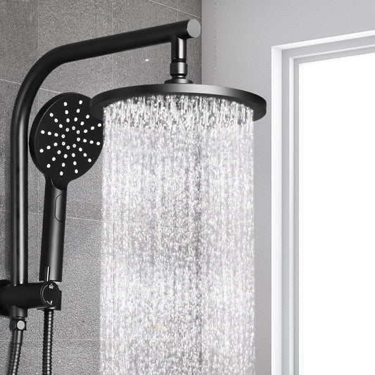 Rain Shower Head Set, 9″ Round Handheld High‑Pressure, Black