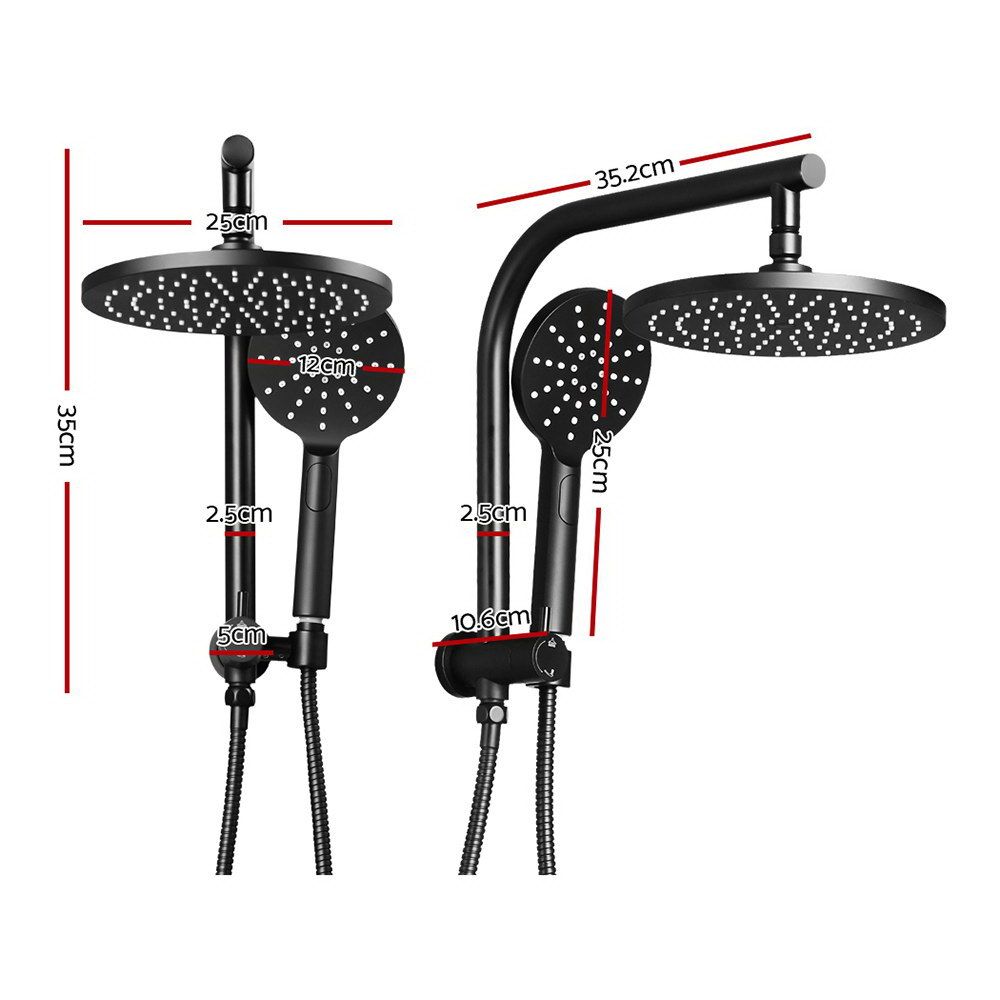 Rain Shower Head Set, 9″ Round Handheld High‑Pressure, Black