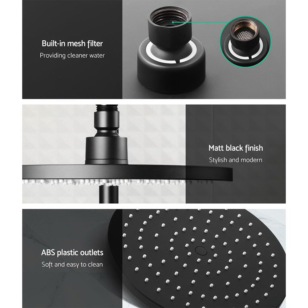 Rain Shower Head Set, 9″ Round Handheld High‑Pressure, Black
