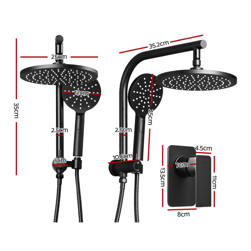 Rain Shower Head Mixer, 9″ Round Handheld High‑Pressure, Black