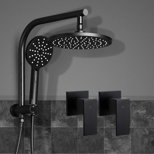 Rain Shower Head Taps, 9″ Round Handheld High‑Pressure, Black