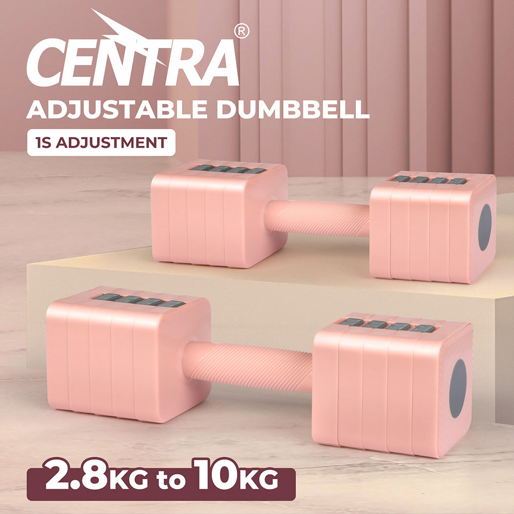 Pair of pink Centra adjustable dumbbells with rectangular weight plates