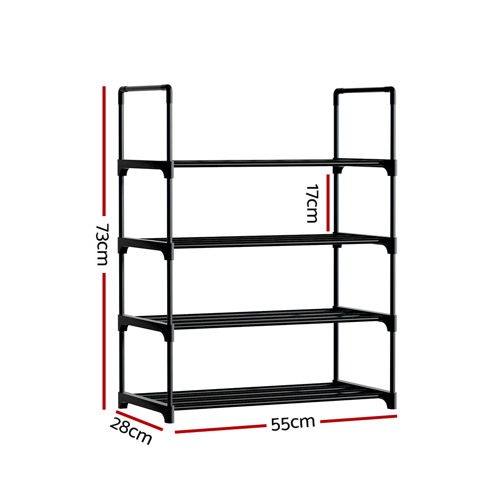 Shoe Rack Stackable Shelves 4 Tiers 55cm Shoes Storage Stand Black