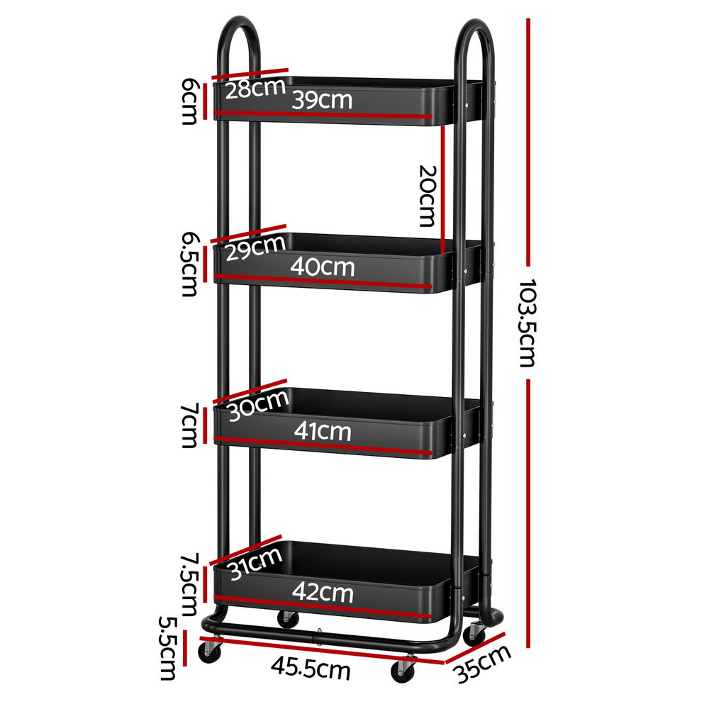 Storage Trolley Kitchen Cart 4 Tiers Black