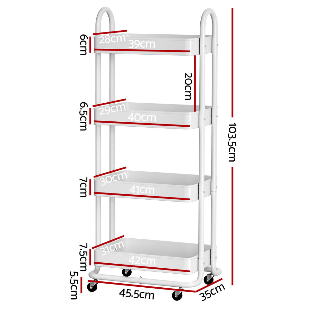 Storage Trolley Kitchen Cart 4 Tiers White