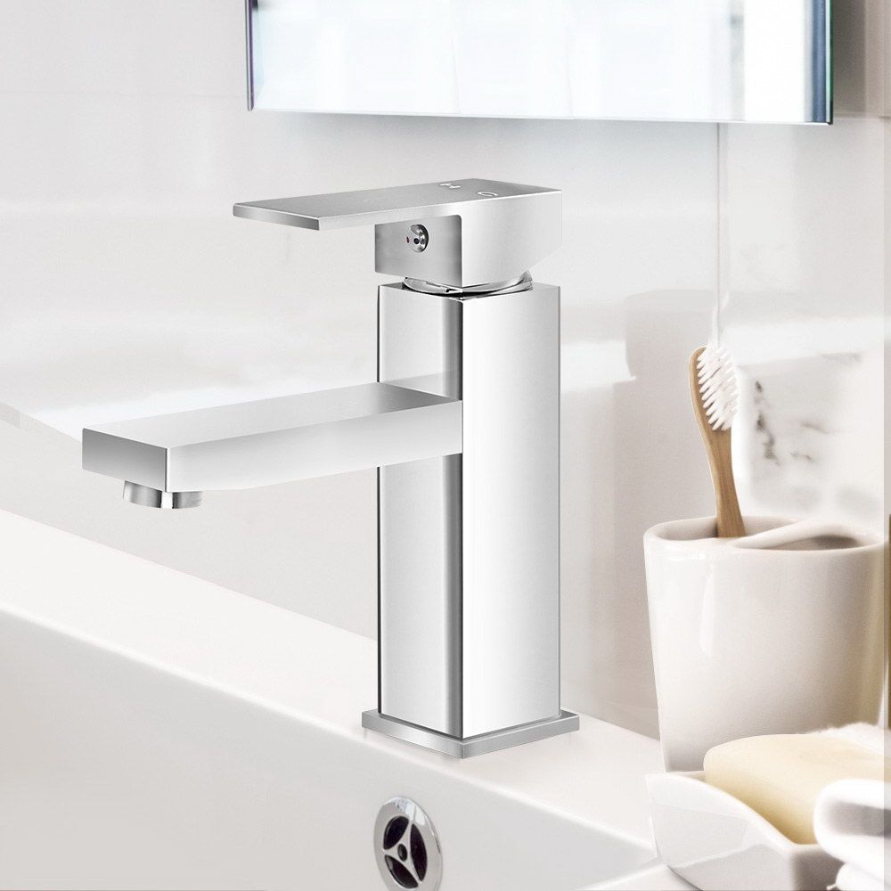 Silver brass bathroom basin mixer tap