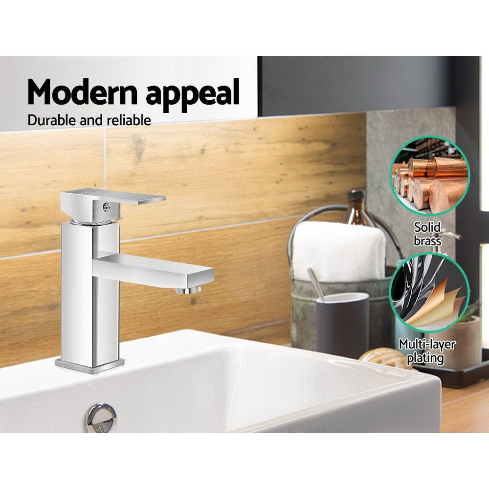 Basin Mixer Tap Faucet Bathroom Vanity Counter Top Standard Brass - Silver