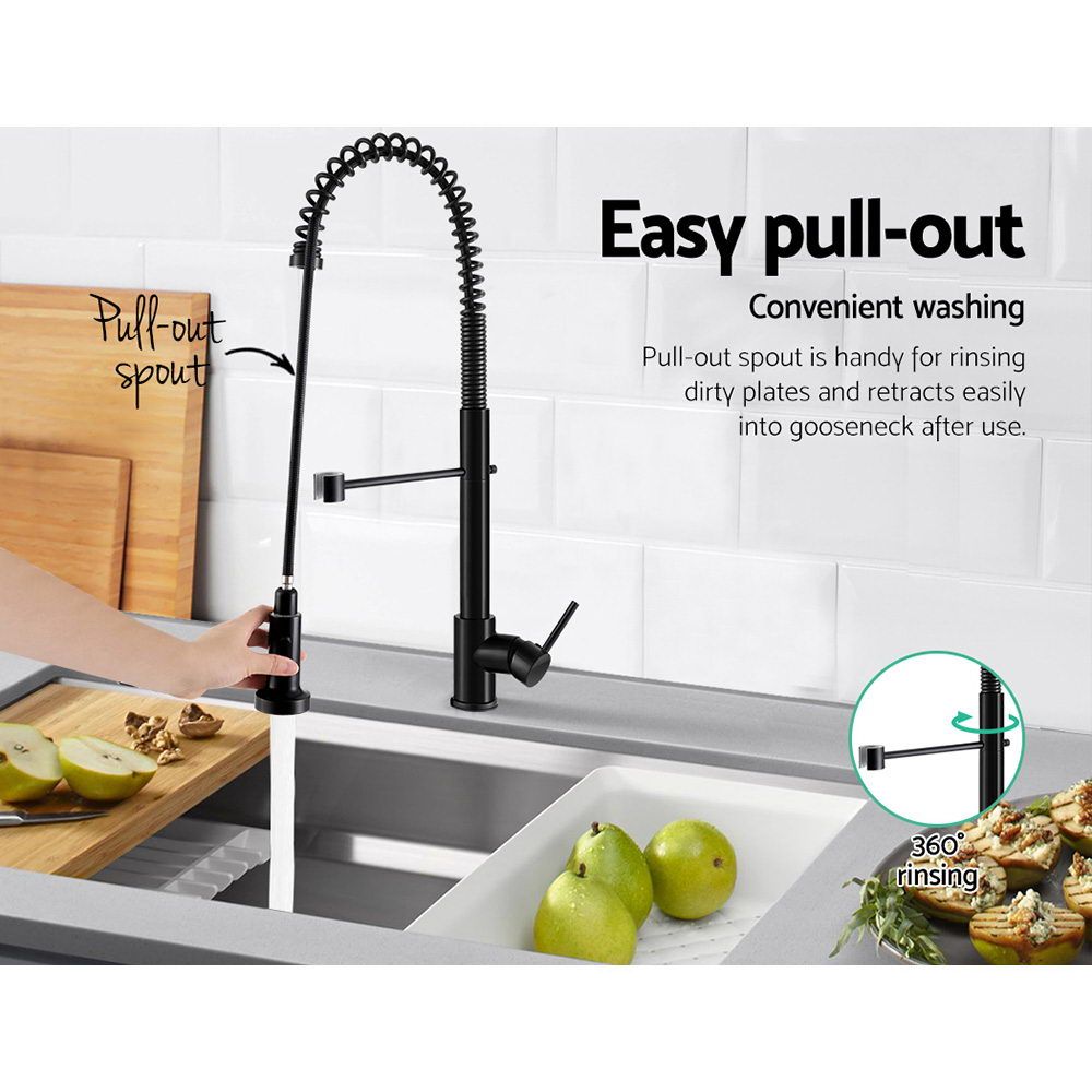 Kitchen Tap Pull Out Mixer Basin Taps Faucet Vanity Sink Swivel Brass WEL - Black