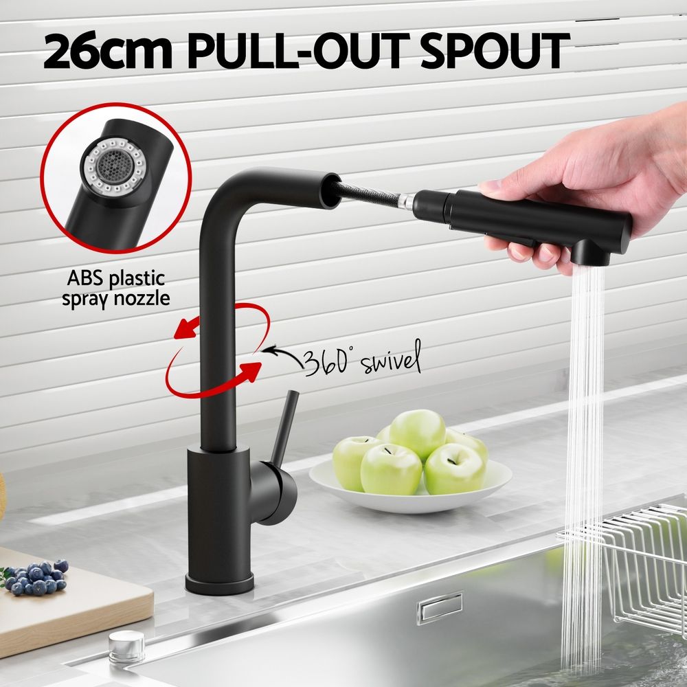 Cefito Kitchen Mixer Tap Pull Out Rectangle 2 Mode Sink Basin Faucet Swivel WELS Black