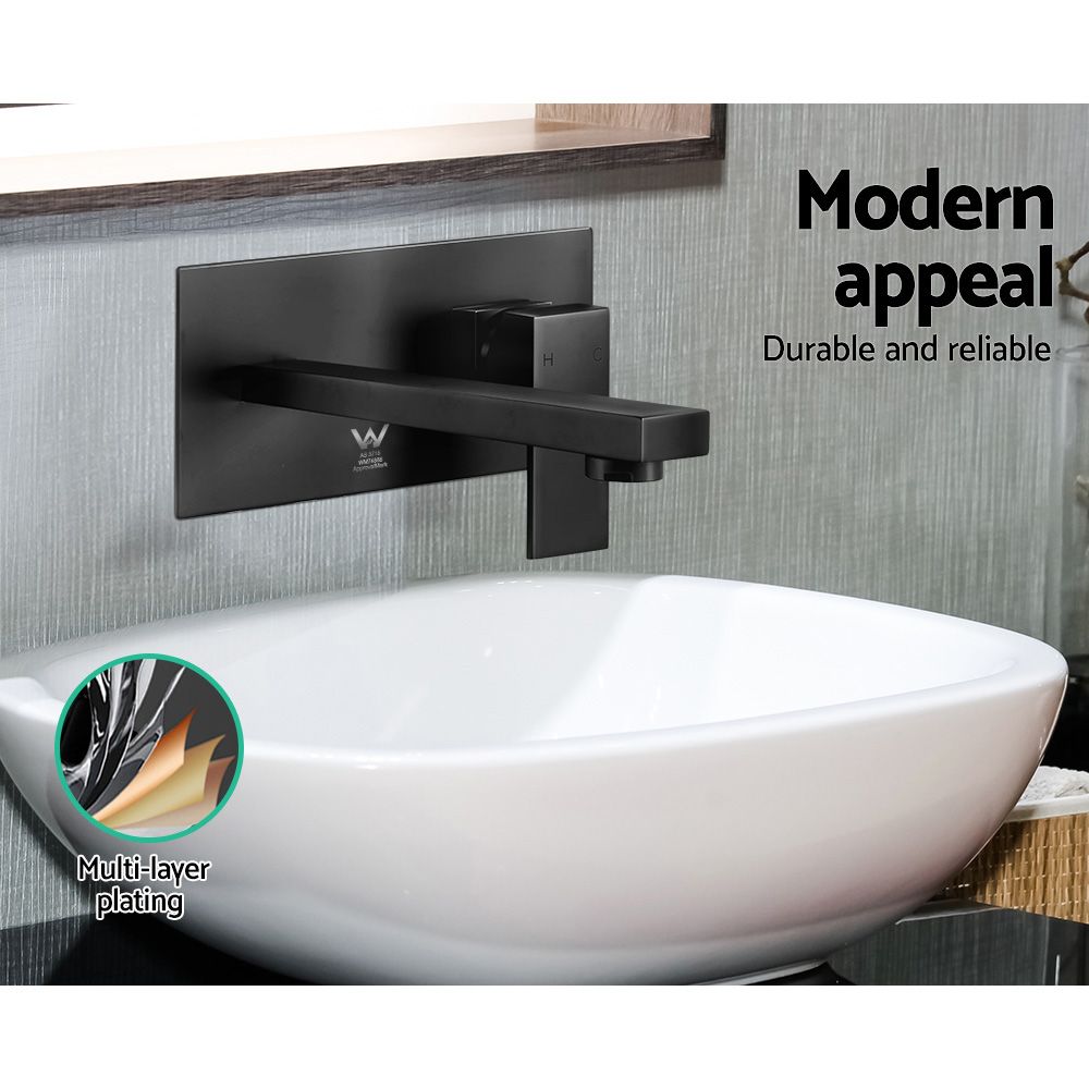 Bathroom Tap Wall Square Black Basin Mixer Taps Vanity Brass Faucet