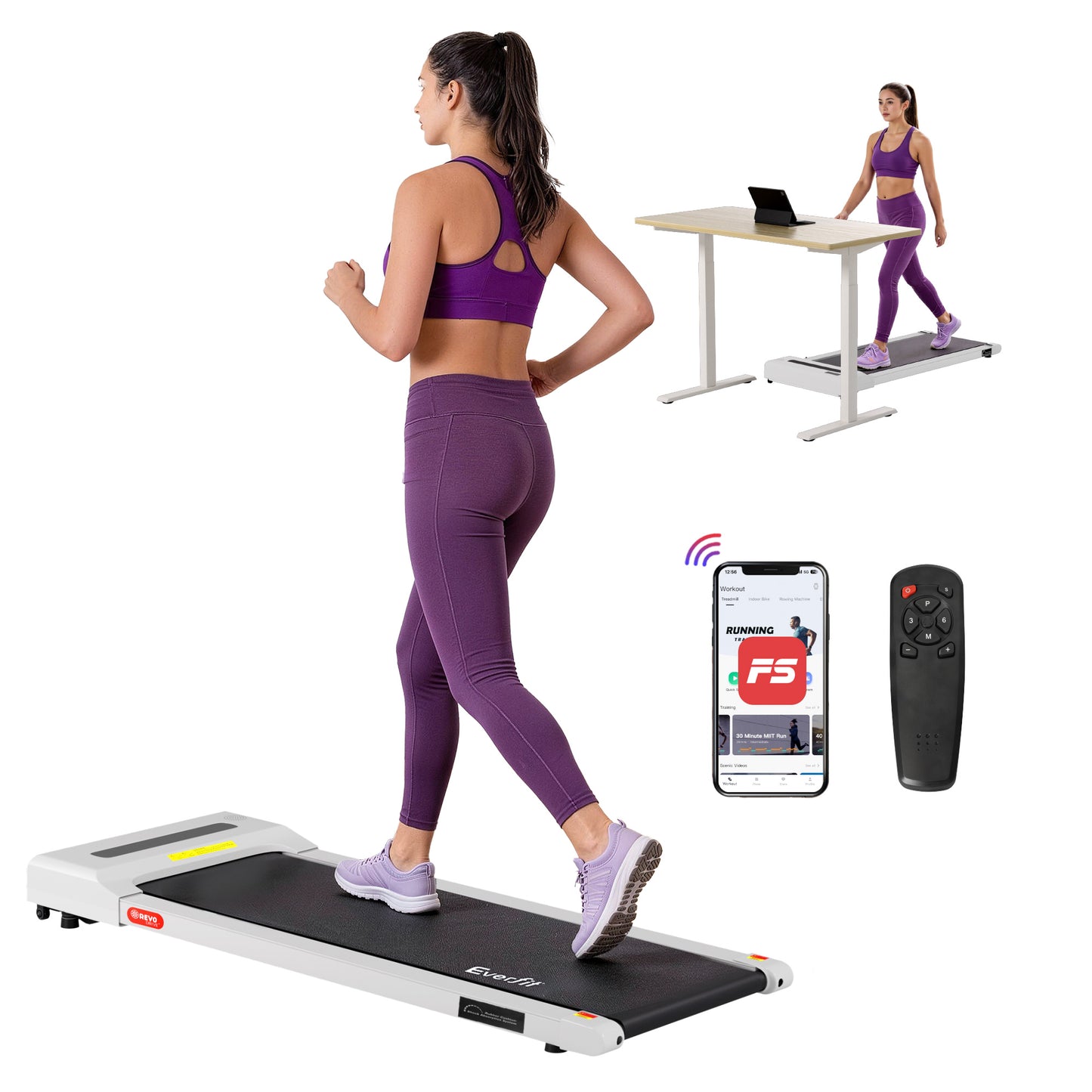 Treadmill Walking Pad Home Gym Office Fitness Machine 360mm - White
