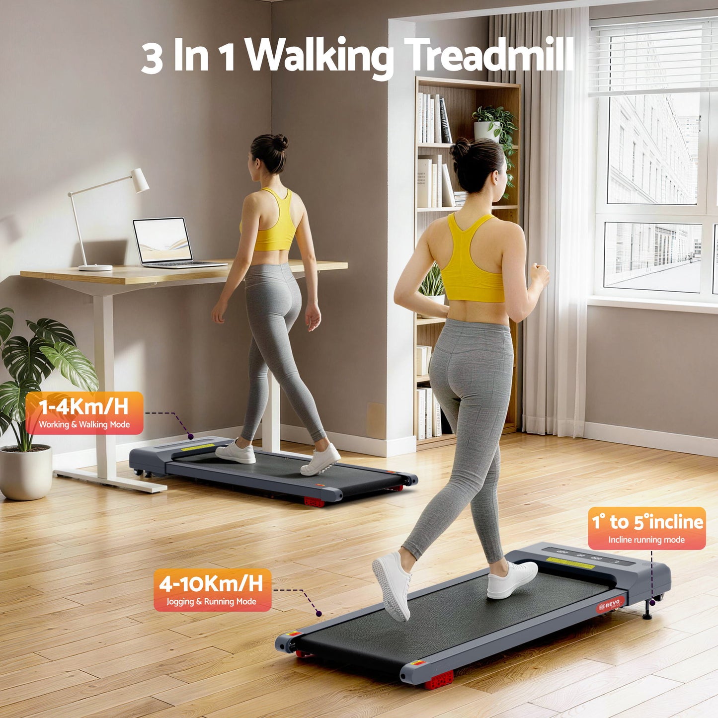 Everfit Treadmill Electric Walking Pad Incline Under Desk Home Gym 380mm Grey