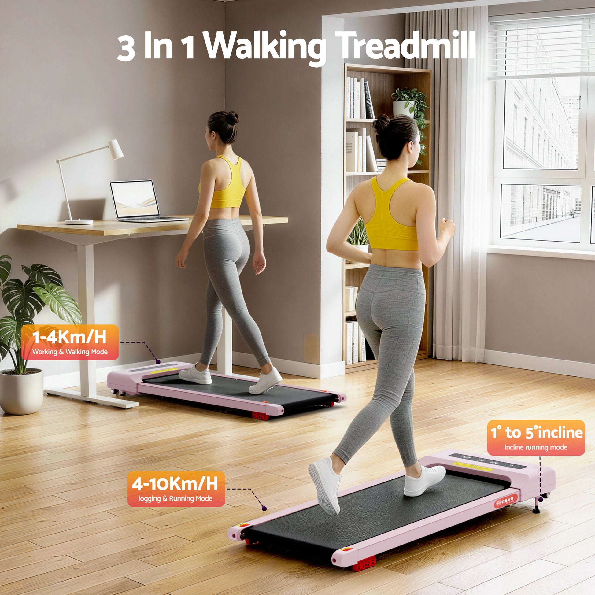 Treadmill Electric Walking Pad Incline Under Pink
