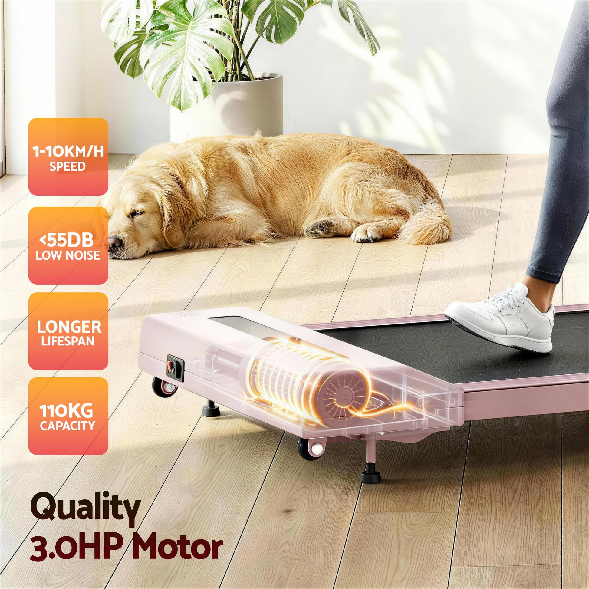 Walking Pad Treadmill Compact Gym Design Pink Electric