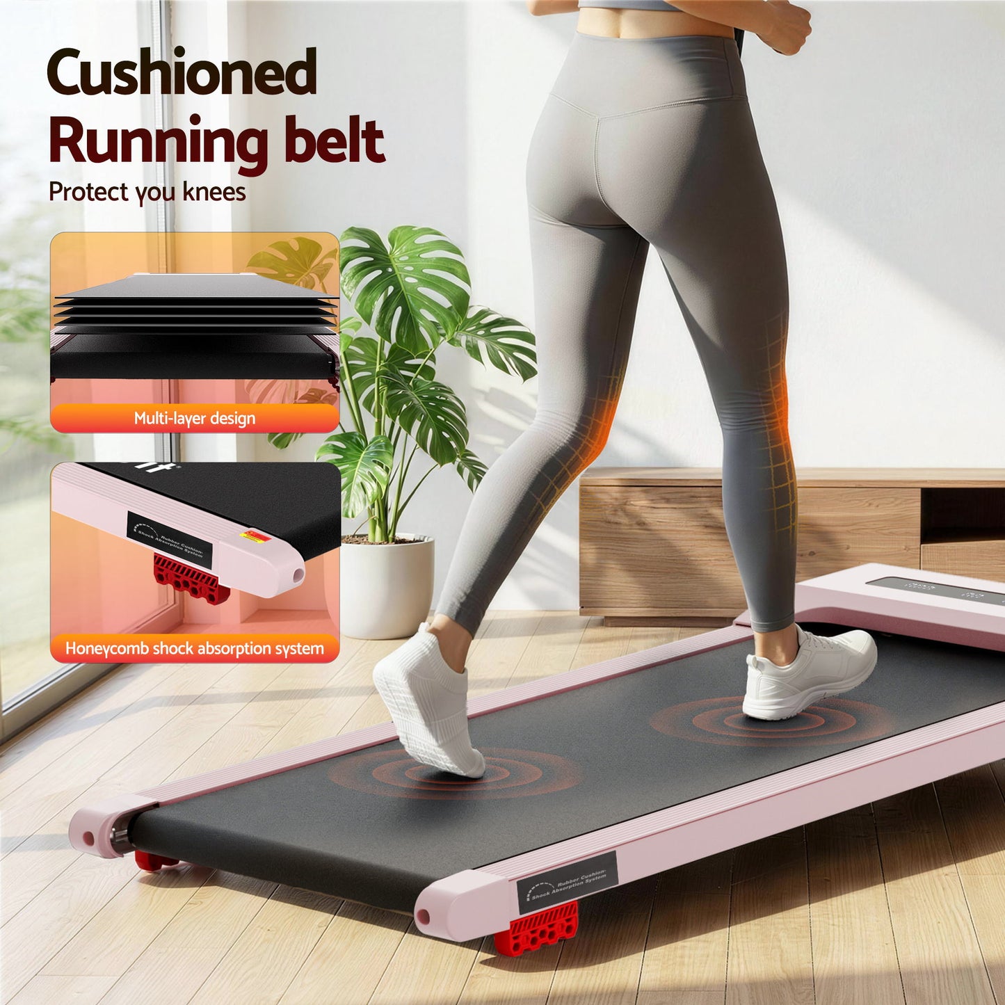 Electric Walking Pad Treadmill Compact Gym Pink