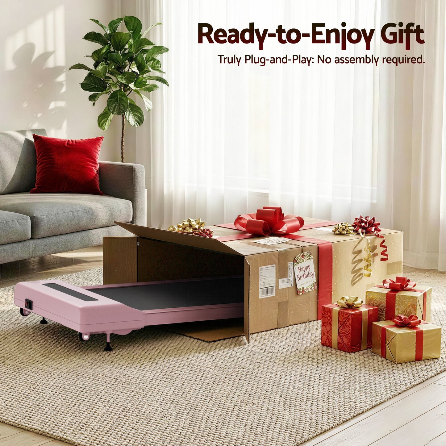 Pink Treadmill Electric Walking Pad Incline Under Desk Gym 380mm